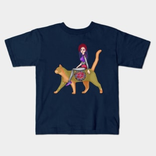 Girl and  red cat. Cyber witch. Cyberpunk Kids T-Shirt